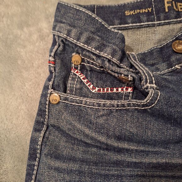 FUBU Retro Jeans Women 14 Dark Wash Blue Embroidered Distressed Skinny - Picture 6 of 14